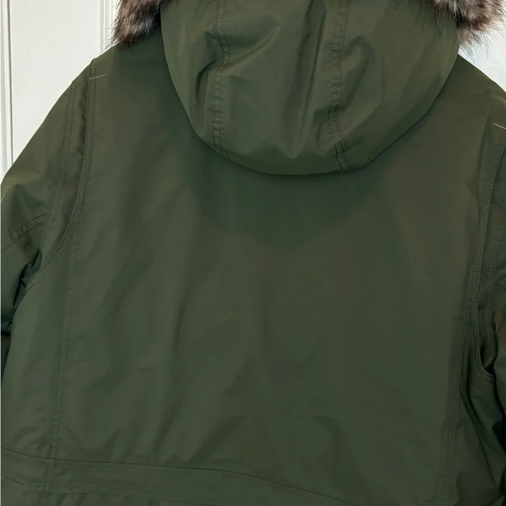 Eddie Bauer Men’s Superior Down Parka Jacket Large Army Green w Faux Fur Trim - Picture 13 of 17